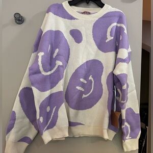 Bailey Rose Purple and Cream Smiley Face Sweater